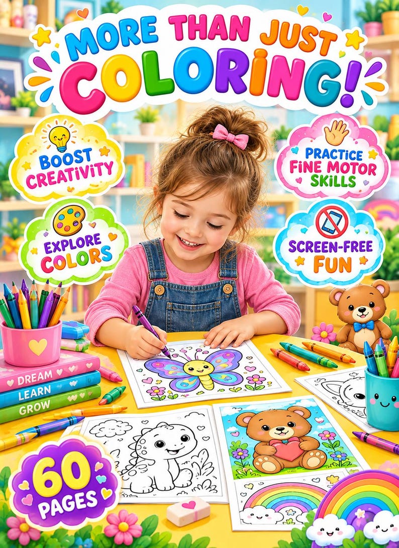 Kids Coloring Book PDF, 60 Printable Coloring Pages for Kids Ages 3-8 ...