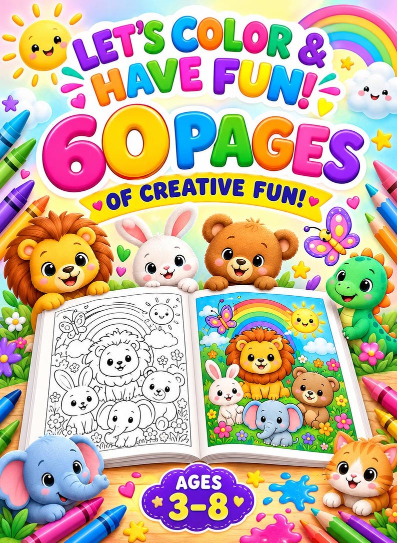 Kids Coloring Book PDF, 60 Printable Coloring Pages for Kids Ages 3-8 ...