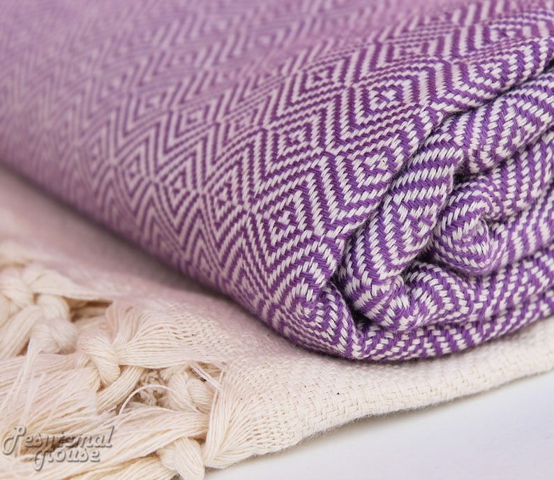 Set of 2 Fouta 100% Cotton Extra HIGH Quality Hamam towel beach towel hammam peshtemal Turkish Towel BAKLAVA Lilac 