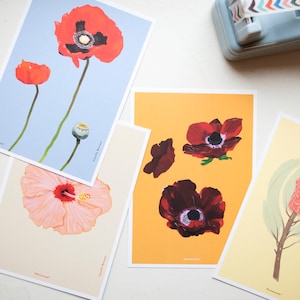 Red Flowers botanical postcard series (many designs)
