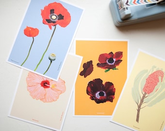 Red Flowers botanical postcard series (many designs)