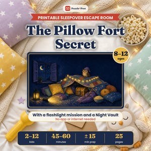 Sleepover Escape Room for Kids, Slumber Party Game, Printable Escape Room 8-12, Flashlight Puzzles, Pajama Party Activity, Instant PDF