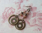 Hoop Earrings. Orange Earrings. Sunstone Earrings, Dangle Earrings, Bronze Earrings, Boho Earrings, Tribal Earring. UK Seller