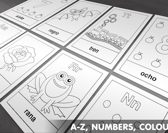 SPANISH Flash Cards, Colour In, Instant Download