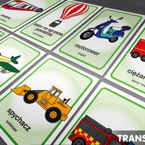 POLISH Flash Cards, Transport, Instant Download