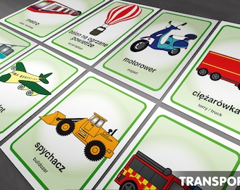 POLISH Flash Cards, Transport, Instant Download