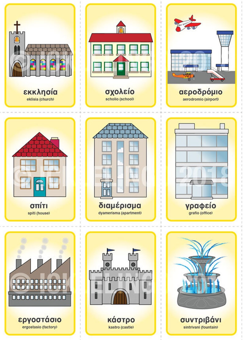GREEK Flash Cards, Around Town, Instant Download image 4
