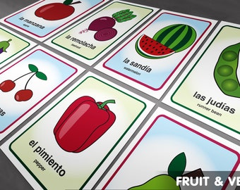 SPANISH Flash Cards, Fruit & Veg, Instant Download