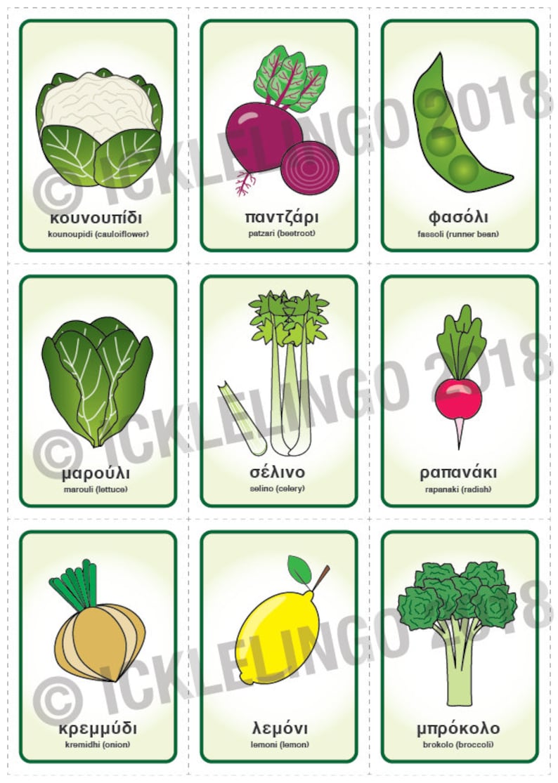 GREEK Flash Cards, Fruit & Veg, Instant Download image 5