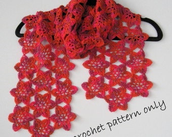 Pattern. Crochet scarf flower pattern. Light and lovely scarf.  Instant download. PDF  pattern. Photo tutorial.