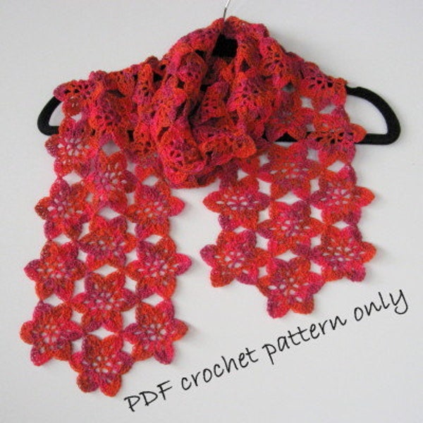 Pattern. Crochet scarf flower pattern. Light and lovely scarf.  Instant download. PDF  pattern. Photo tutorial.