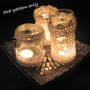 Pattern. Crochet pattern for 3 lanterns. Instant download. 3 designs to fit any round jar. Light up your life.