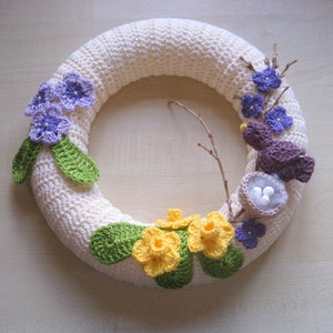 Pattern. Spring wreath. PDF crochet pattern. Photo tutorial. Instant download.