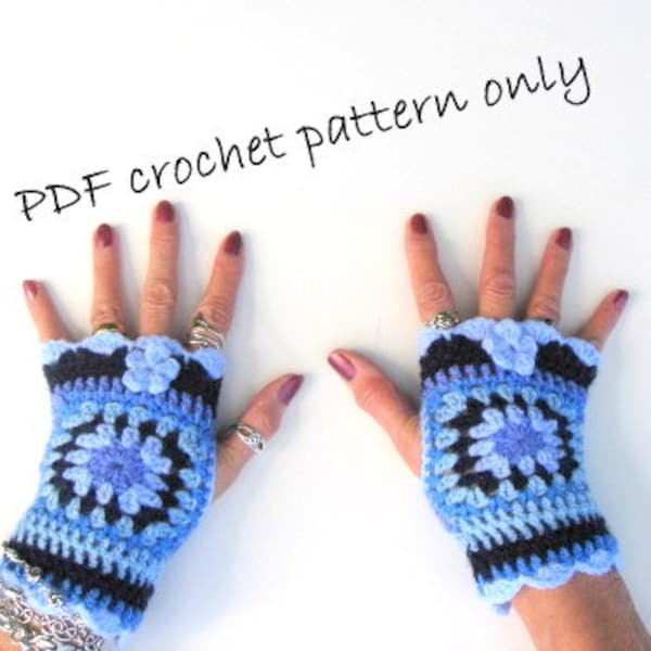 Crochet pattern for fingerless gloves.  Granny square gloves to keep your hands warm and fingers free.