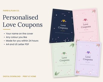 Personalised Love Coupons Printable, Romantic Voucher Book with Name, Anniversary Gift for Him or Her