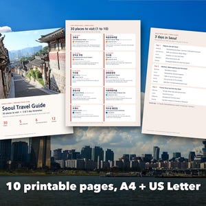 Seoul Travel Guide Printable, 30 Places to Visit, 3 and 5 Day Itinerary, Korea Trip Planner with Korean Phrases, First Time in Seoul image 2