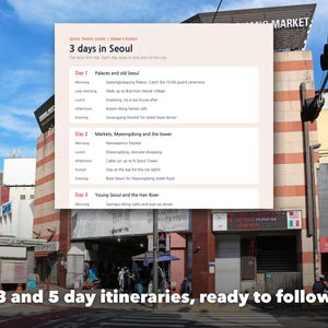 Seoul Travel Guide Printable, 30 Places to Visit, 3 and 5 Day Itinerary, Korea Trip Planner with Korean Phrases, First Time in Seoul image 4
