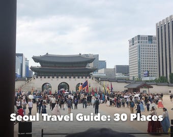 Guía de viaje de Seúl para imprimir, 30 lugares para visitar, itinerario de 3 y 5 días, planificador de viaje a Corea con frases en coreano, primera vez en Seúl.