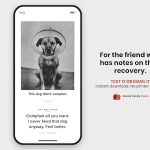Funny Feel Better Get Well E-Card to Text or Email, Sarcastic Recovery Card, Dog in Cone, Digital Card, No Printer Needed