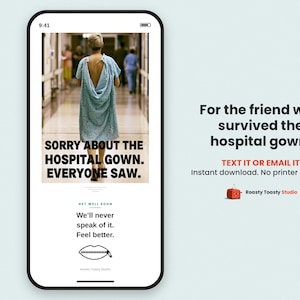Funny Surgery Get Well E-Card to Text or Email, Sarcastic Recovery Card, Hospital Gown, Digital Card, No Printer Needed