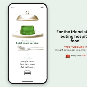 Funny Surgery Get Well E-Card to Text or Email, Sarcastic Recovery Card, Hospital Food Room Service, Digital Card, No Printer Needed