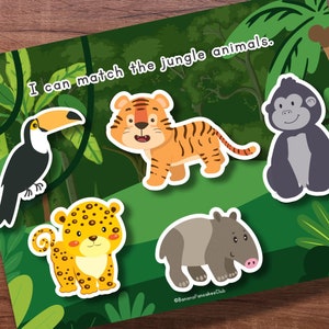 Attività di abbinamento delle ombre degli animali della giungla: apprendimento Montessori (schema PDF)
