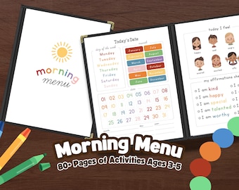 Toddler Morning Menu, Preschool Kindergarten Homeschool, Morning Time Elementary, Morning Basket, Handwriting, Montessori, Instant Download