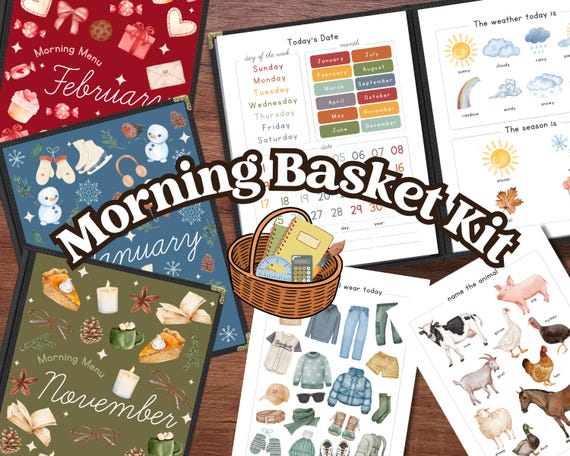 Morning Basket Kit, Pre-K Kindergarten Prep Bundle, 12-Month Homeschool Morning Menu and Circle Time Activities, Toddlers and Kids Ages 2-6