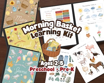 Morning Basket Kit for Toddlers and Children Ages 2-5, Homeschool Printables, Preschool and Kindergarten Prep Activity Pages Parent Guide