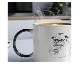 Nurse Dog Magic Mug, Funny Sarcastic Color Changing Coffee Mug, Fueled by Coffee Saved by Dogs, Gift for Night Shift Nurse