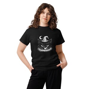 Moon Witch Cat Shirt, Grumpy Halloween Cat Tee, Crescent Moon Cat T-Shirt, Spooky Witchy Cat Shirt, Black Cat Halloween Gift