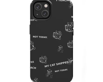 Funny Cat Tough Phone Case Charcoal, Sarcastic All-Over Print Phone Cover, Grumpy Cat Pattern, Gift for Cat Lover