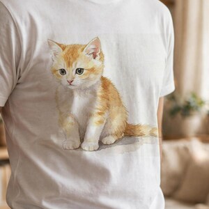 Watercolor Sitting Cat T-Shirt, Cute Artsy Feline