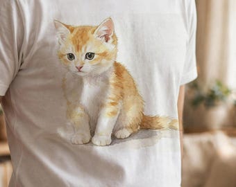 Aquarell-T-Shirt mit sitzender Katze, süßes Aquarell-Katzen-Shirt, Bella Canvas 3001, Geschenk für Katzenliebhaber, künstlerisches Katzen-Shirt, Geschenk für Katzenmamas