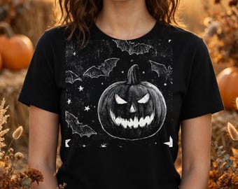 Halloween Pumpkin Shirt, Spooky Jack-O'-Lantern Tee, Vintage Bat Halloween T-Shirt, Scary Pumpkin Shirt, Fall Party Gift | Halloween Gift