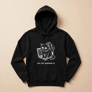 Programmer Cat Hoodie, Funny Grumpy Cat Coder Hooded Sweatshirt, Software Engineer Gift, Developer Feline Lover Hoodie, Cat Mom Gift
