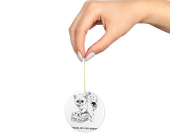 Funny Grumpy Cat Christmas Ornament, Ceramic Cat Ornament, Thoughtful Gift for Cat Lovers, Christmas Tree Decor, Teacher Cat Gift