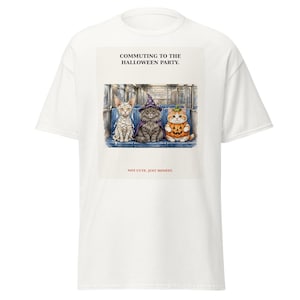 Funny Halloween Cat T-Shirt, Commuting to the Halloween Party Subway Cats Tee, Not Cute Just Honest Cat Lover Gift