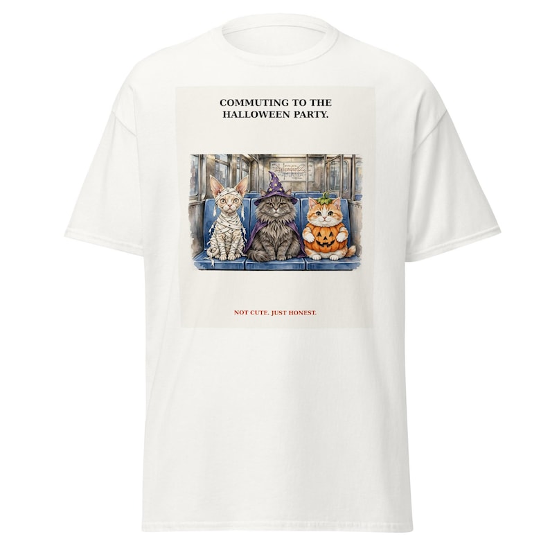 Funny Halloween Cat T-Shirt, Commuting to the Halloween Party Subway Cats Tee, Not Cute Just Honest Cat Lover Gift