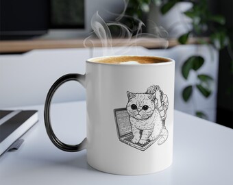 Programmer Cat Magic Mug, Funny Sarcastic Color Changing Coffee Mug, My Cat Shipped It, Gift for Software Engineer, Introvert Humor