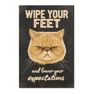 WIPE YOUR FEET Funny Cat Rug, Grumpy Cat Area Rug 24x36, Sarcastic Doormat Style Indoor Rug, Cat Lover Gift image 4