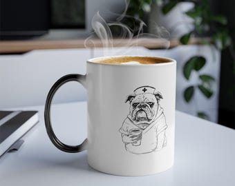 Nurse Dog Magic Mug, Funny Sarcastic Color Changing Coffee Mug, Fueled by Coffee Saved by Dogs, Gift for Night Shift Nurse