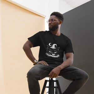 Moon Witch Cat Shirt, Grumpy Halloween Cat Tee, Crescent Moon Cat T-Shirt, Spooky Witchy Cat Shirt, Black Cat Halloween Gift