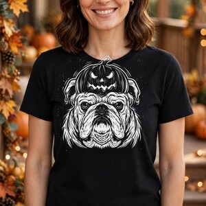 Halloween Dog Shirt, Funny Pumpkin Dog Tee, Dog With Pumpkin T-Shirt, Spooky Dog Lover Shirt, Dog Mom Halloween Gift, Fall Dog Tee image 2