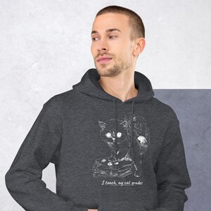 Teacher Cat Hoodie, Funny Grumpy Cat Teacher Hooded Sweatshirt, Teacher Appreciation Gift, Feline Lover Hoodie, Cat Mom Gift image 1