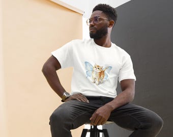 Camiseta Artística com Gato, Camiseta com Borboleta em Aquarela, Camiseta Estética para Amantes de Gatos, Blusa com Gato em Estilo Pintado à Mão, Presente para Ela, Presente para Mãe de Gato