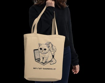 Programmer Cat Tote, Funny Grumpy Cat Coder Tote Bag, Software Engineer Gift, Developer Cat Lover Bag Cat Mom Gift