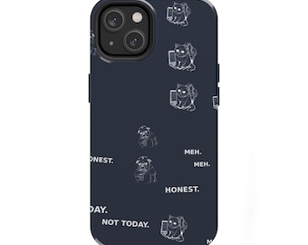 Funny Cat Tough Phone Case Navy, Sarcastic All-Over Print Phone Cover, Grumpy Cat Pattern, Gift for Cat Lover