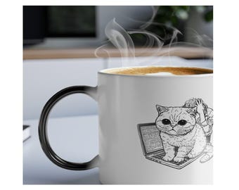 Programmer Cat Magic Mug, Funny Sarcastic Color Changing Coffee Mug, My Cat Shipped It, Gift for Software Engineer, Introvert Humor