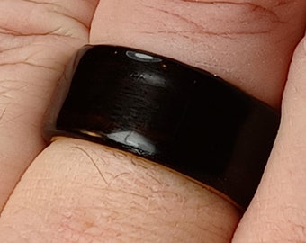 Bent wood ring size 11 1/2 two tone black ebony and primavera wood